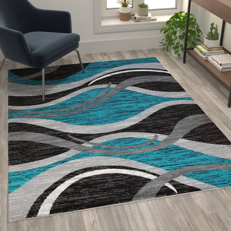Modern Ripple Design Abstract Area Rug - Turquoise - 5' x 7'