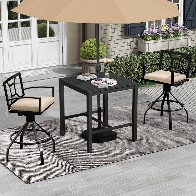 Outdoor Indoor Patio Aluminum Armrest Swivel Bar Stools with Sunbrella Fabric Cushion - CanvasAntiqueBeige - 2-Piece