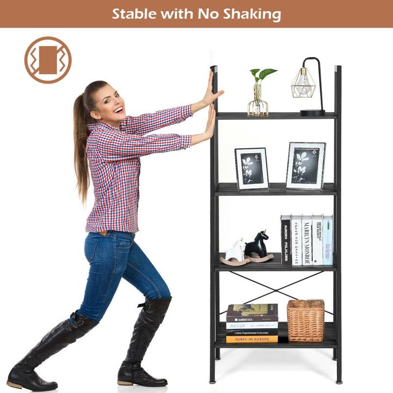 Gymax 4-Tier Ladder Shelf Ladder Bookcase Bookshelf Display Rack Plant - 24'' X 13'' X 58''