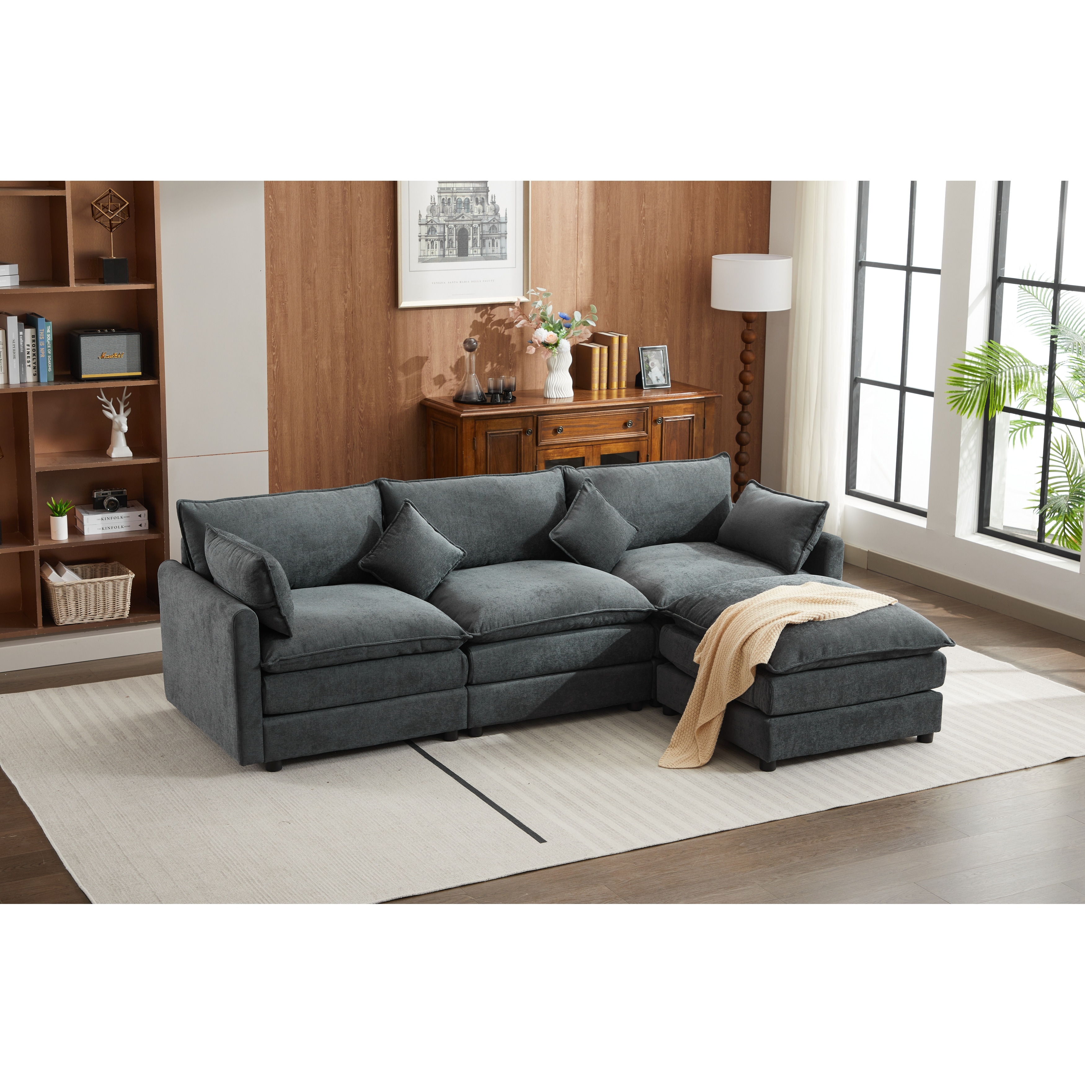 Chenille Seat Recliner Sofa, Modular Chaise L-shaped Sectional