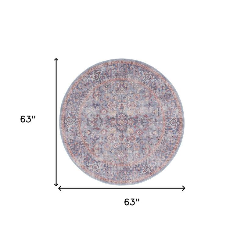 Power Loomed Distressed Geometric Floral Traditional Durable Area Rug - 63' X '63' X '0.28