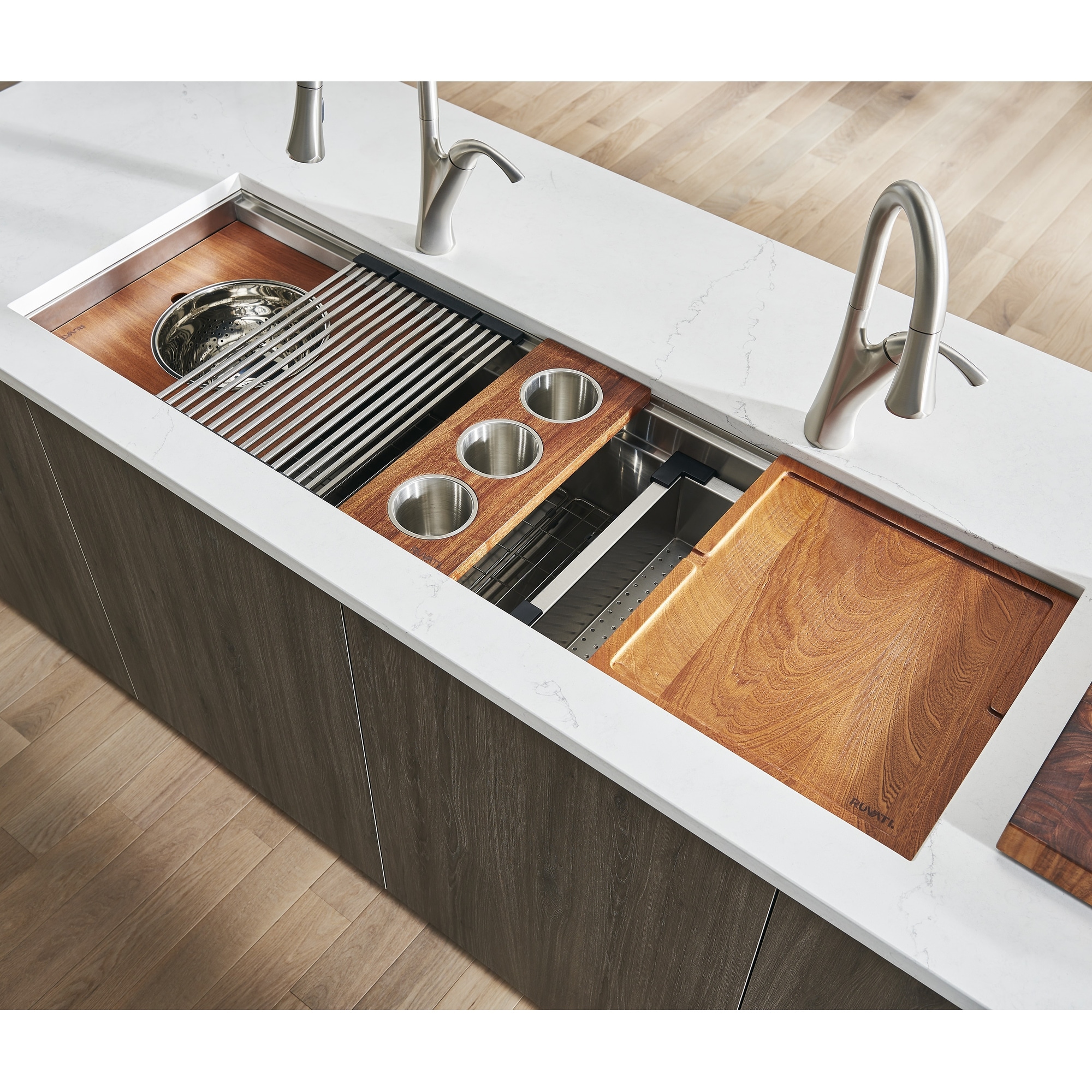 Ruvati 57-inch Workstation Ledge Kitchen Sink Undermount 16 Gauge Stainless Steel - RVH8555 - Stainless Steel