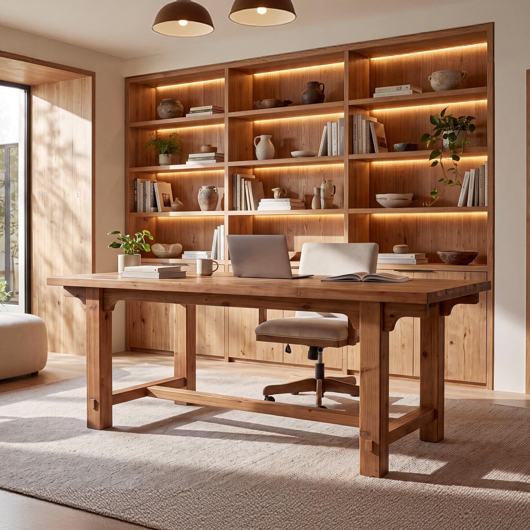 63" Farmhouse Solid Wood Executive Desk, Rectangular Office Table with Thick Trestle Legs, Rustic Computer Desk for Home Office