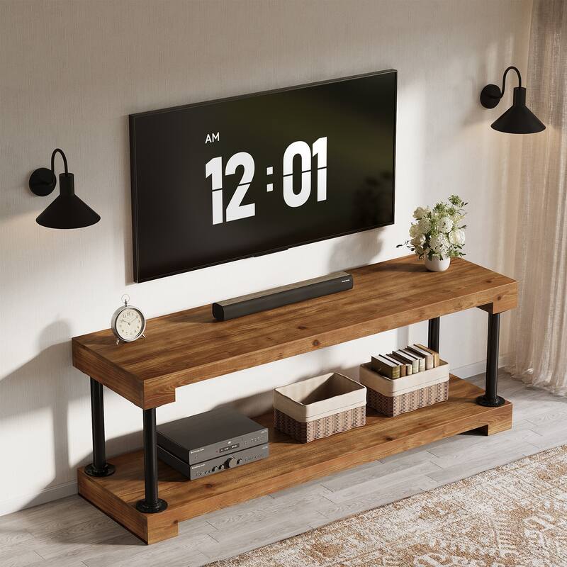 63 Inch Solid Wood TV Stand for TVs up to 75", Entertainment Center with Storage Shelf for Living Room