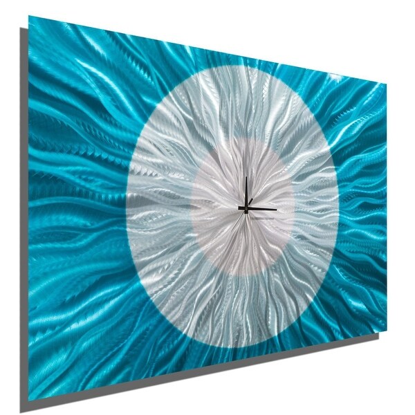 Statements2000 Aqua Blue/Silver Metal Wall Clock by Jon Allen - Catwalk Aqua
