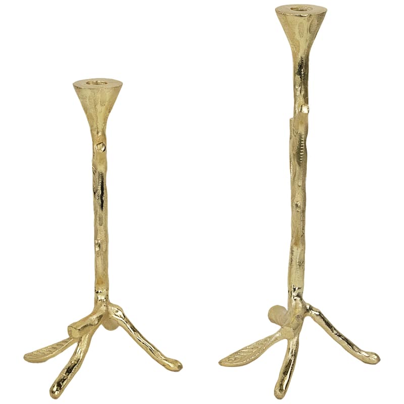 Leafy Branch Metal Taper Candle Holders - 15" - Gold - Set of 2