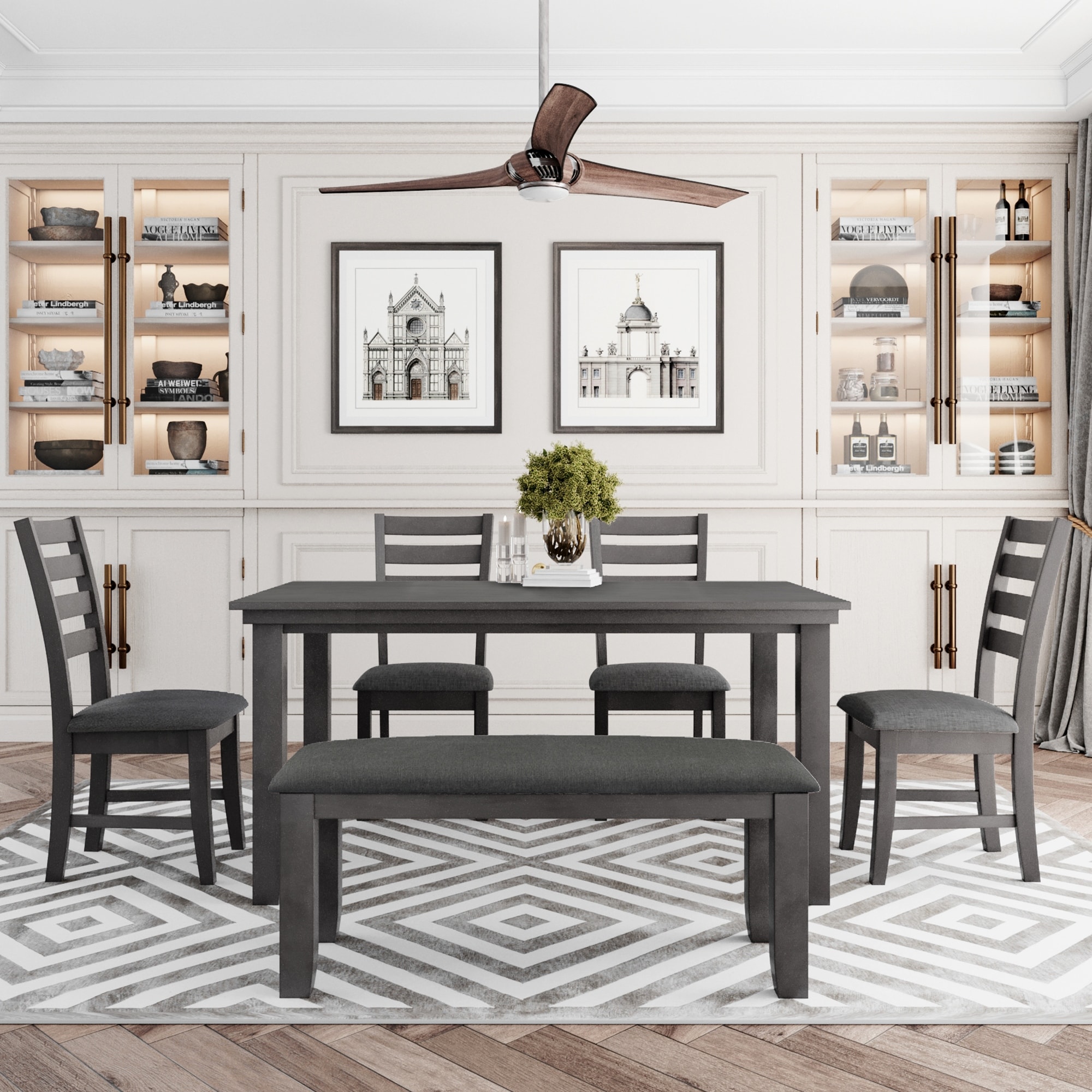 Gray dining bench with back cheap