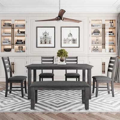 Dining Room Table and Chairs with Bench,Set of 6