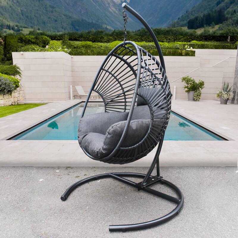 Outdoor Indoor Swing Egg Chair with Antracite Color Cushion And Black Color Base