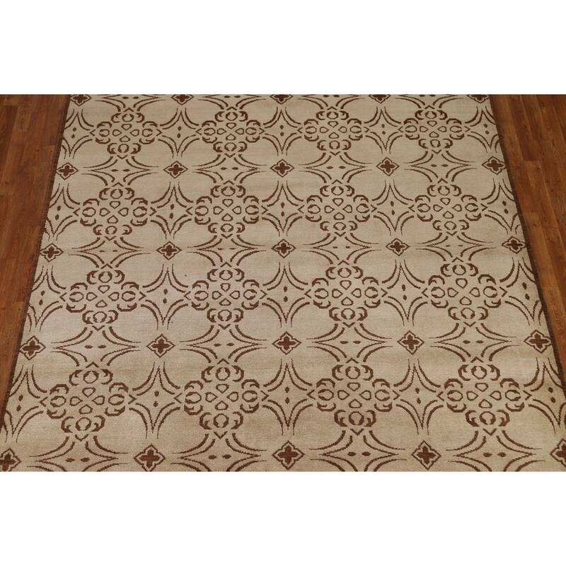 Hand Knotted Oriental 100% Wool Carpet Modern All-Over Beige & Ivories Art & Craft Area Rug - 10' 1'' X 8' 2''