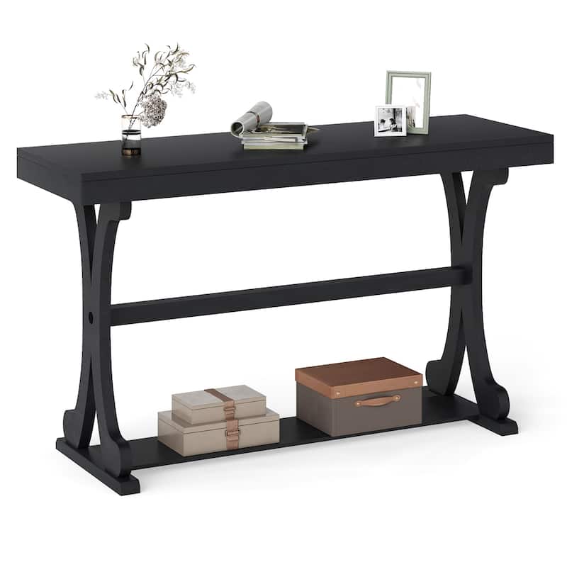 Gymax Narrow Console Table Vintage Accent Sofa Table w/ Open Storage - Black