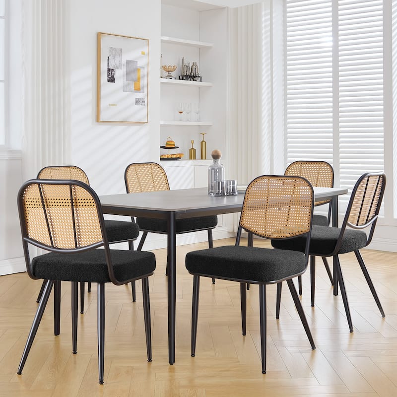 Upholstered Rattan Dining Chairs Set of 2 Side Chair - 33.86"H x 18.9"W x 22.83"D