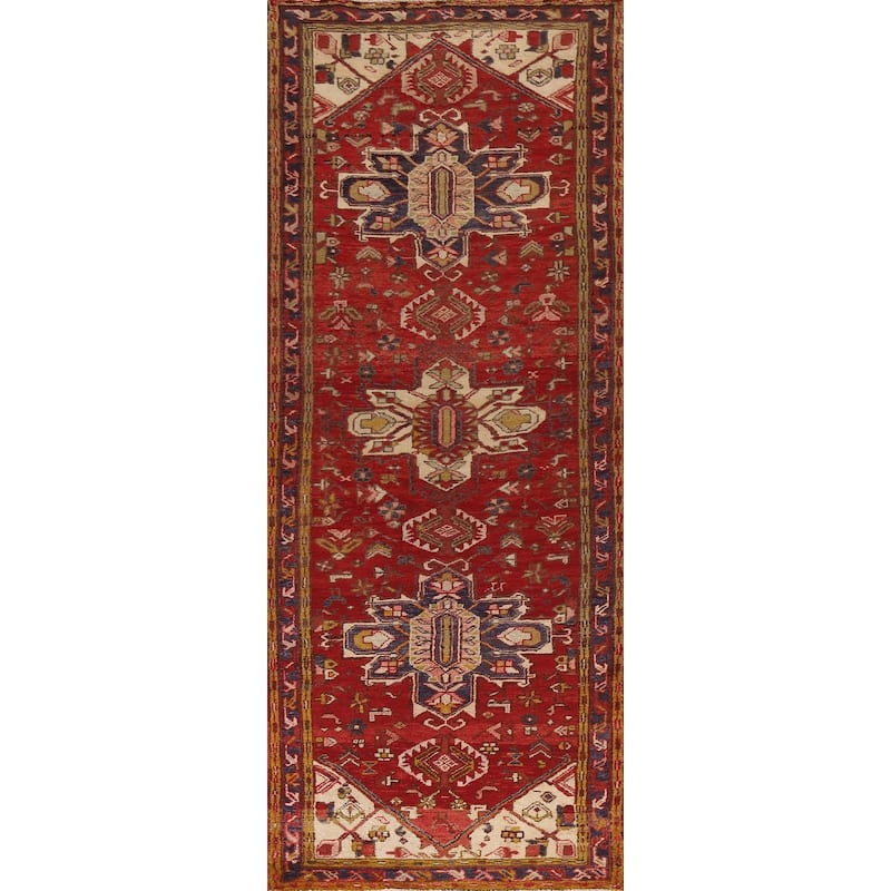 Handmade Vegetable Dye Heriz Persian Vintage Runner Rug - 3'6"x 10'8"