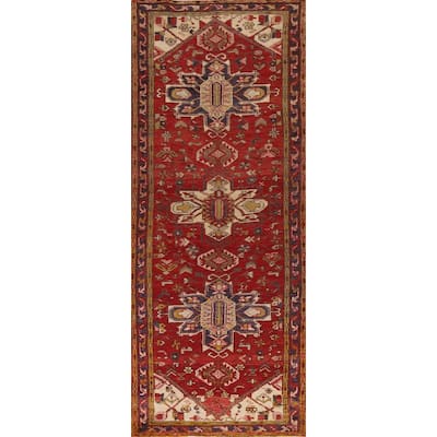 Handmade Vegetable Dye Heriz Persian Vintage Runner Rug - 3'6"x 10'8"