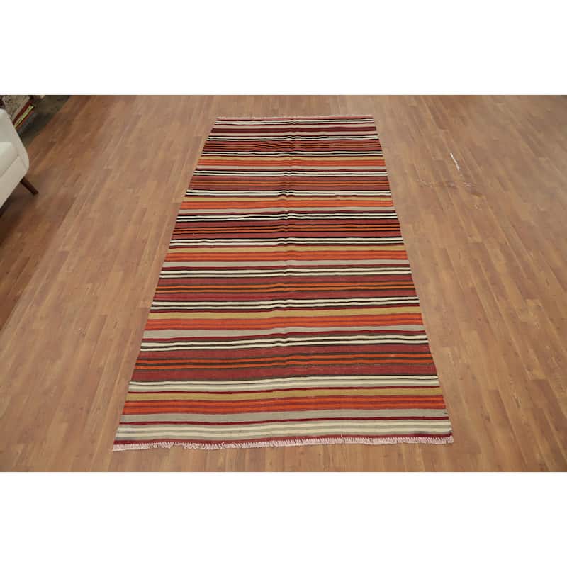 Hand Woven Oriental 100% Wool Carpet Southwestern Geometric Oranges & Rust Kilim Area Rug - 10' 1'' X 4' 11''