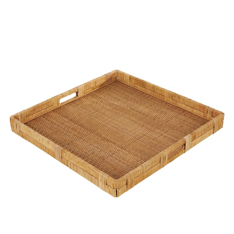 Rattan Handmade Woven Living Room Decor Tray with Slot Handles - Brown - Roche River Decor - Brown