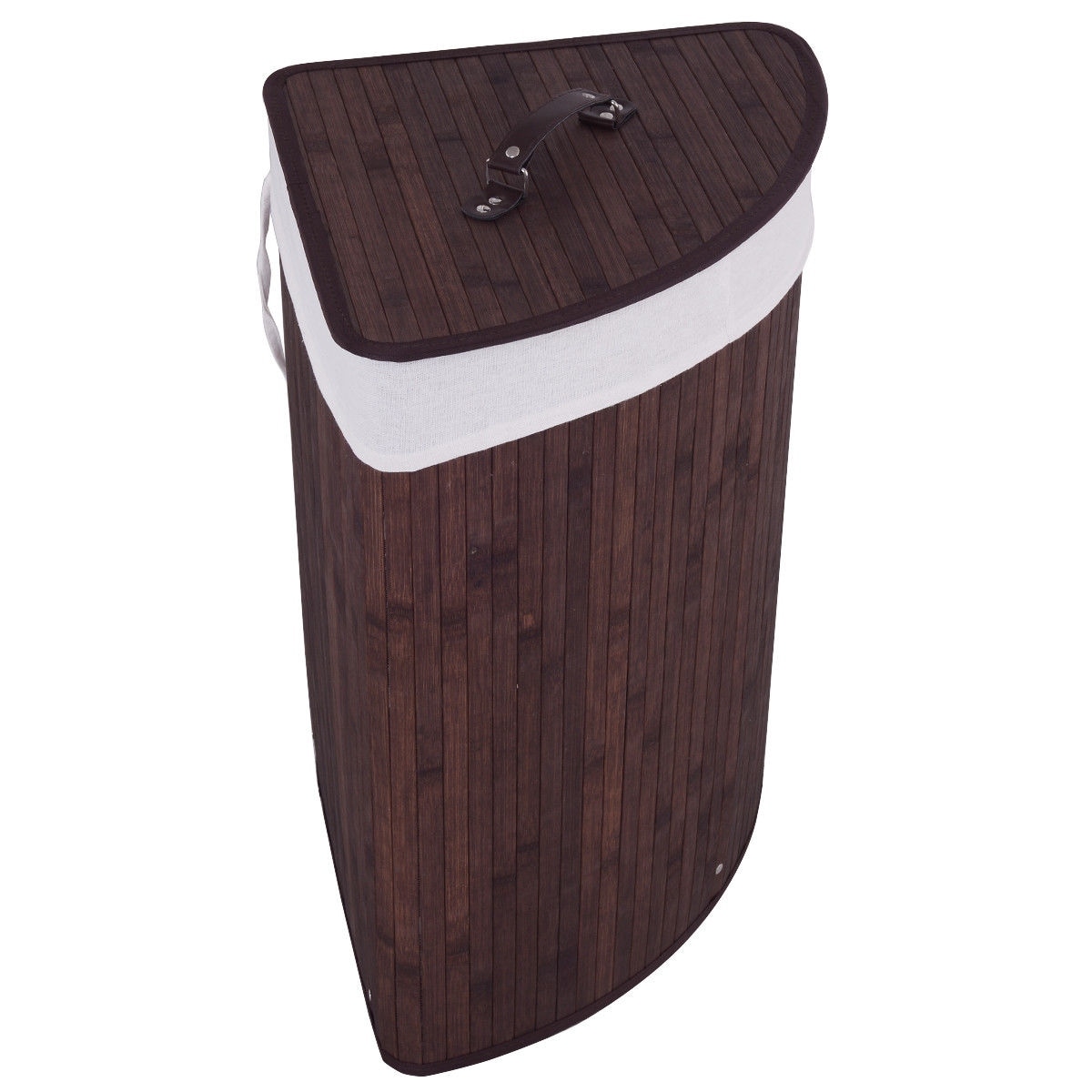 Shop Costway Corner Bamboo Hamper Laundry Basket Washing Cloth Bin