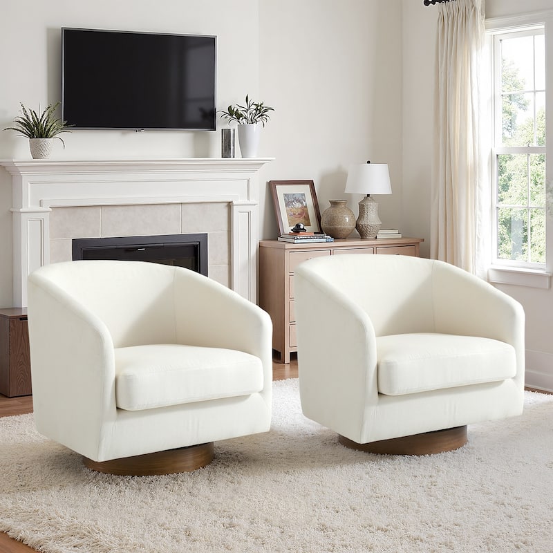 Faux Leather Wide Seat Swivel Barrel Chair