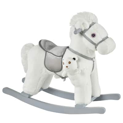 Kids Plush Ride-On Rocking Horse with Bear Toy, Children Chair with Soft Plush Toy & Fun Realistic Sounds