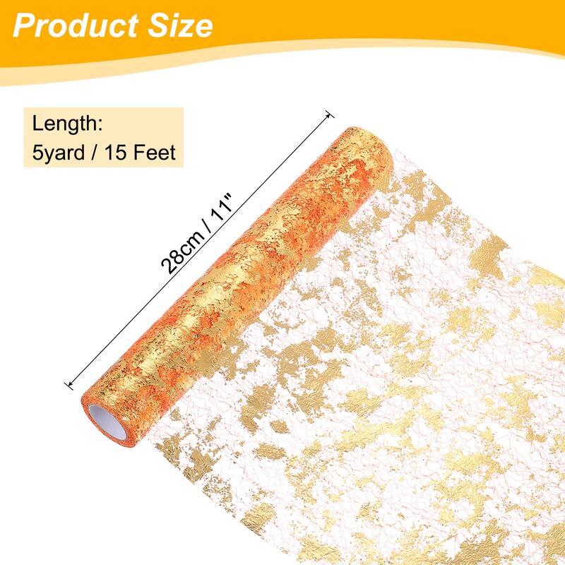 Table Runner, Sequin Gold Foil Thin Mesh Metallic Table Runner - Orange Gold - 15 Feet