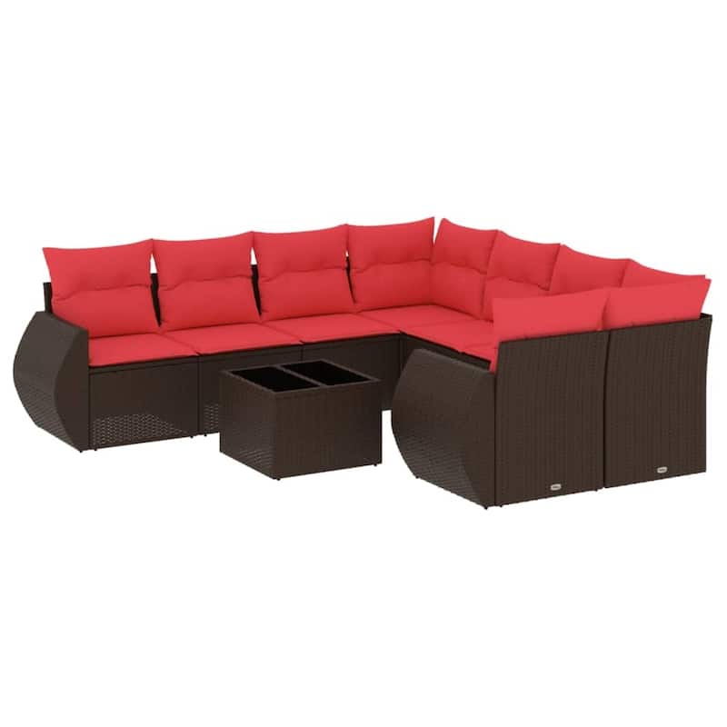 vidaXL Patio Sofa Set with Cushions Outdoor Furniture 9 Piece Poly Rattan - 24.4 x 24.4 x 27.2