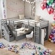 preview thumbnail 1 of 58, Modern Twin-Twin over Full L-Shaped Bunk Bed With 3 Drawers,Portable Desk and Wardrobe Grey