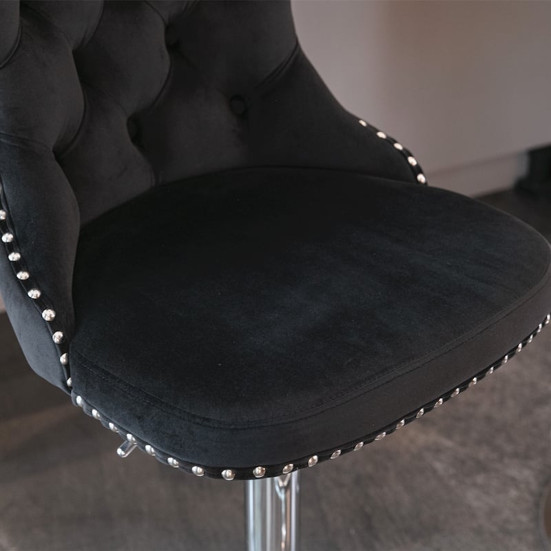 Swivel Velvet Barstools Adjusatble Seat Height from 25-33 Inch,Chrome base Bar Stools with Backs Tufted,Set of 2