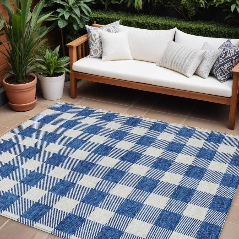 HomeRoots Plaid Transitional Rectangle Outdoor Rug