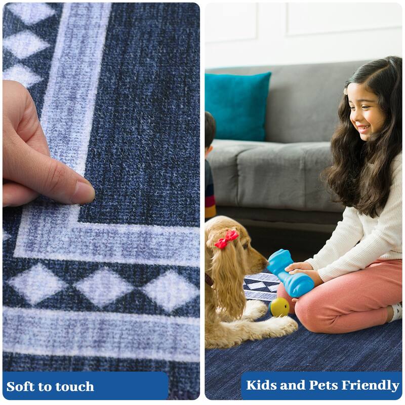 Modern Bordered Rug Non Slip Low Pile Area Rugs for Living Room, Machine Washable Area Rugs Soft Throw Rugs