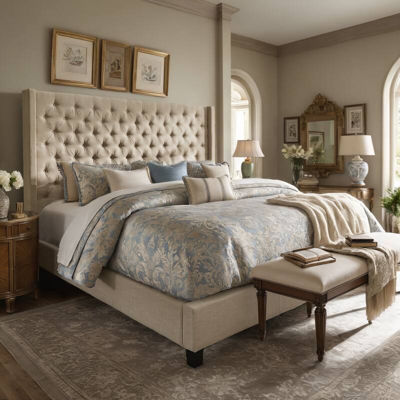 Detmold Wingback Button Tufted Tall Headboard Bed