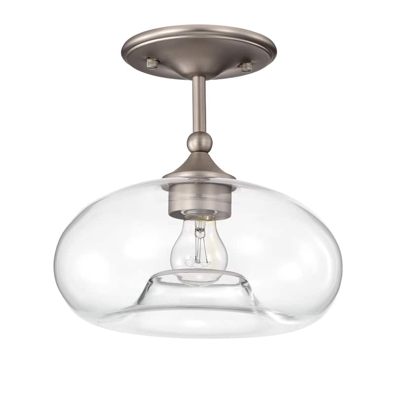 Amin Matte Satin Nickel 1-Light Metal & Glass Bowl Shade Semi-Flush Mount