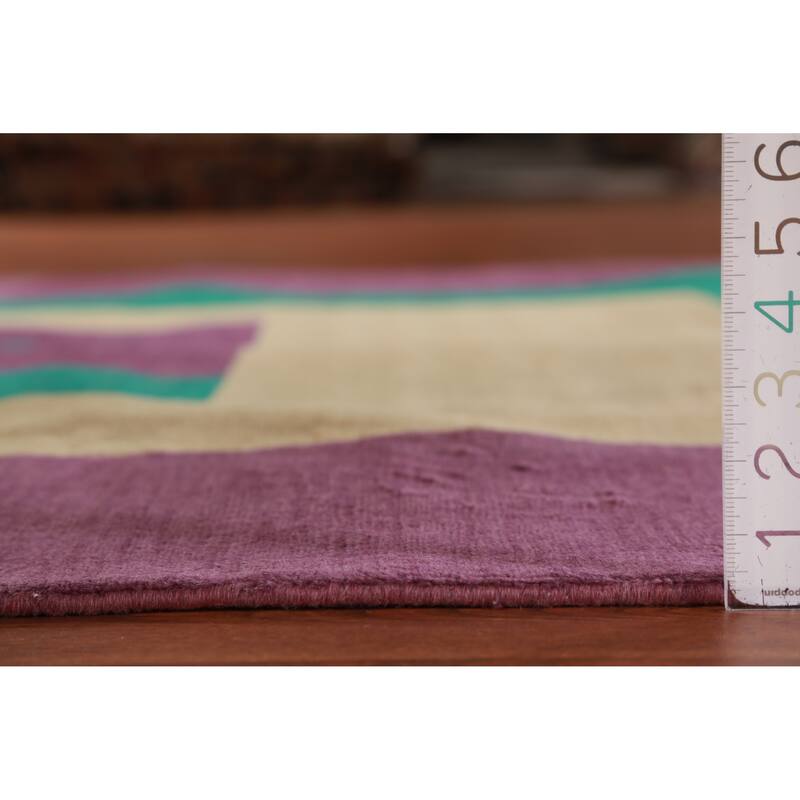 Hand Knotted Oriental 100% Wool Carpet Modern Geometric Purples Gabbeh Area Rug - 7' 3'' X 5' 2''