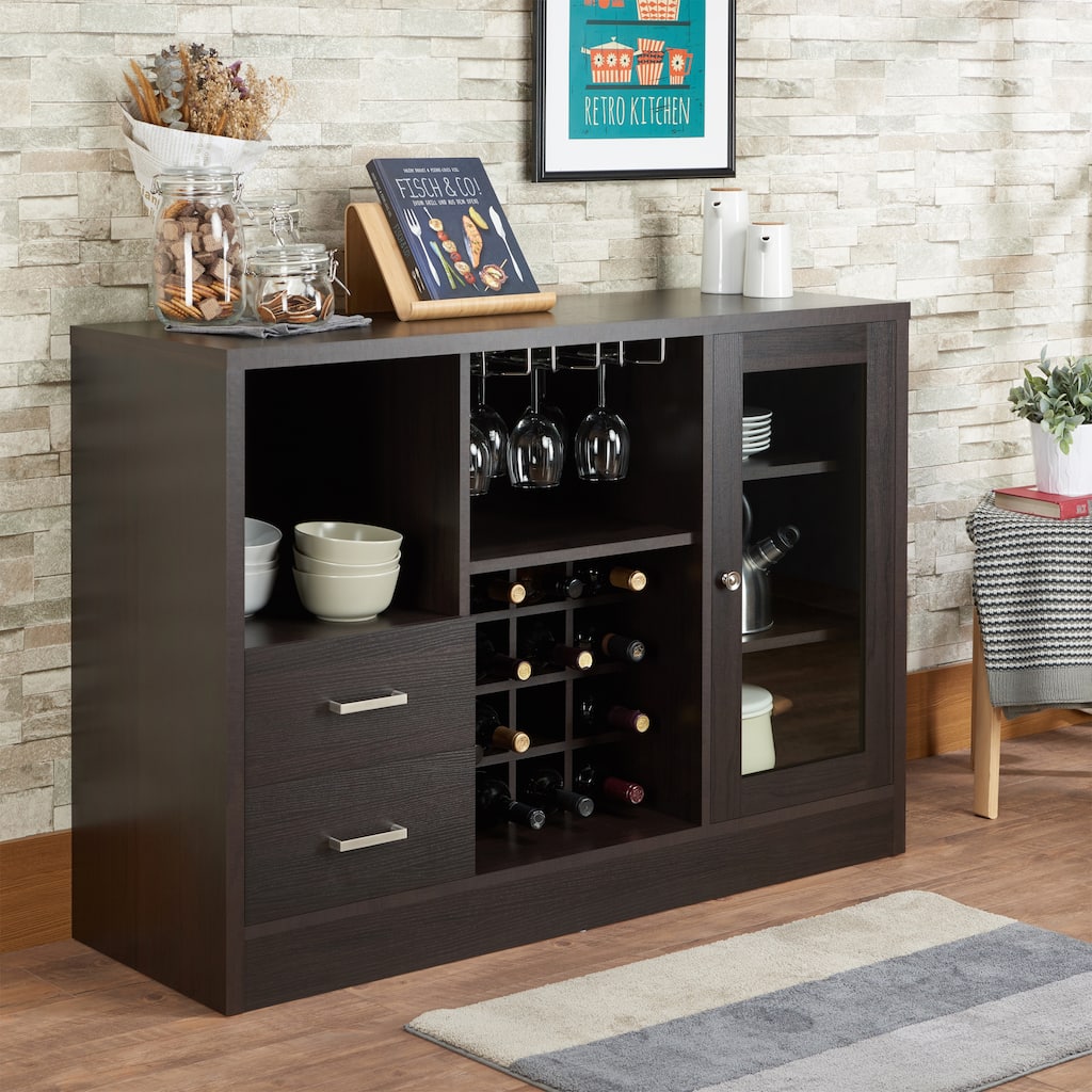 Sophisticated Espresso Finish Wine Cabinet with Versatile Storage Options