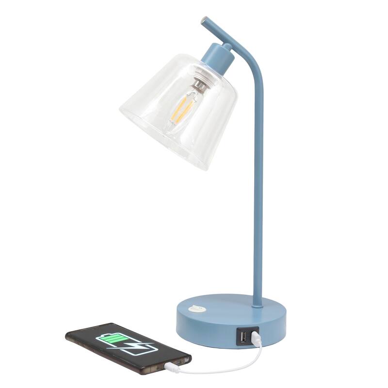 Curved Arm Desk Lamp with Glass Shade - 15.75" - Blue