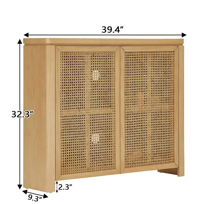39.4" Mid-Century Modern Rattan Sideboard Buffet Cabinet with Outlet Holes, Retro Credenza Storage