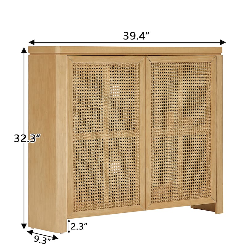 39.4" Mid Century Modern Rattan Storage Sideboard Cabinet with 2 Outlet Holes