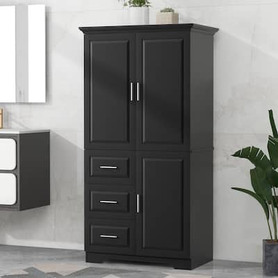 Tall and Wide Storage Cabinet with Doors,Adjustable Shelf,for Bathroom Office,Three Drawers