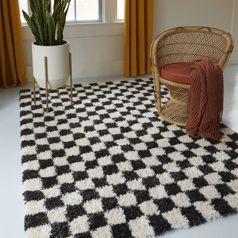 Mackie Checkered Shag Area Rug - 7'10" x 10' - Charcoal