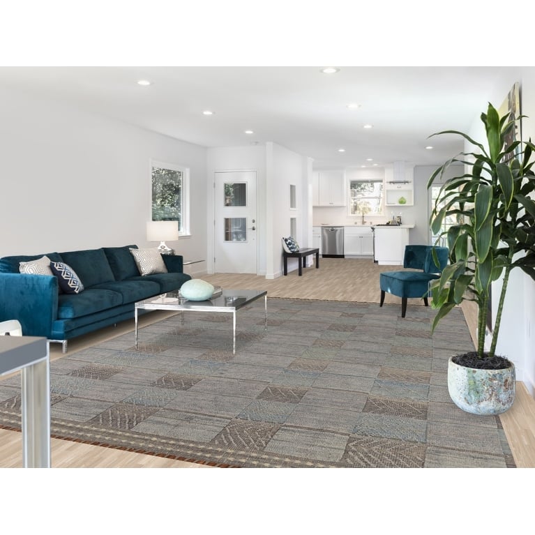 All-Over Checkered Moroccan Area Rug Handmade Wool Carpet - 8'9"x 12'7"