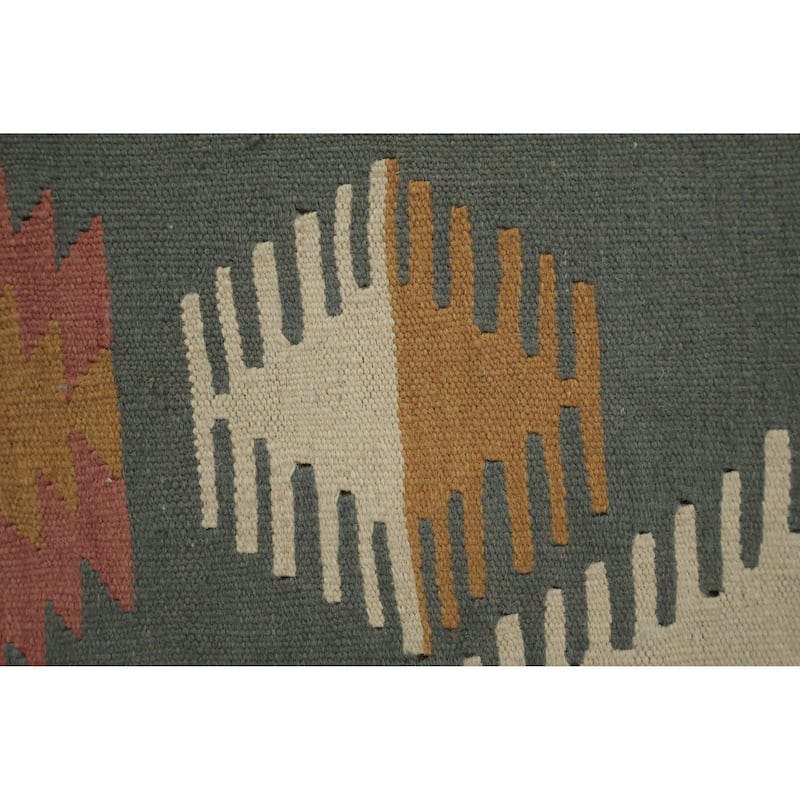 Hand Woven Oriental 100% Wool Carpet Southwestern Tribal Greys & Charcoal Kilim Area Rug - 6' 10'' X 4' 8''