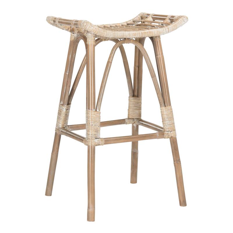 SAFAVIEH Keiko -30.7 Inch Brown Rattan Bar Stool - 17.7" x 17.7" x 31.1" - 18Wx18Dx31H