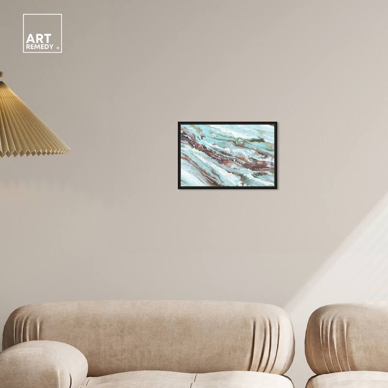 Art Remedy Mint Waves Framed Blue Abstract 1 Piece Canvas Wall Art