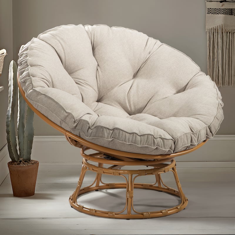 Cozywor Wicker Outdoor Patio Swivel Papasan Lounge Chair with Cushions