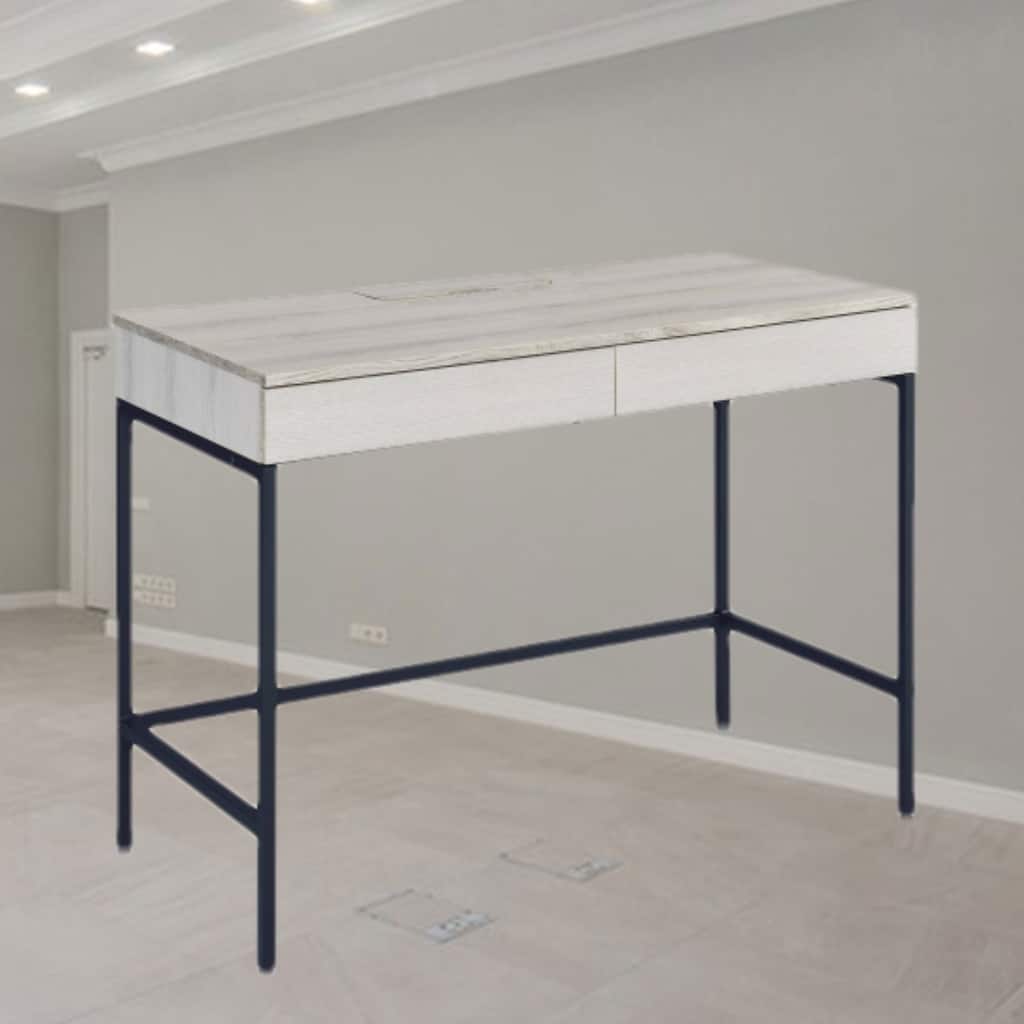 Stylish Writing Desk with 2 Drawers, Rustic Wood Finish, and Metal Accents for Organized and Productive Workspaces