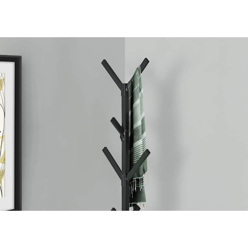 Coat Rack, Hall Tree, Free Standing, 8 Hooks, Entryway, 70"h, Bedroom, Black Metal, Contemporary, Modern