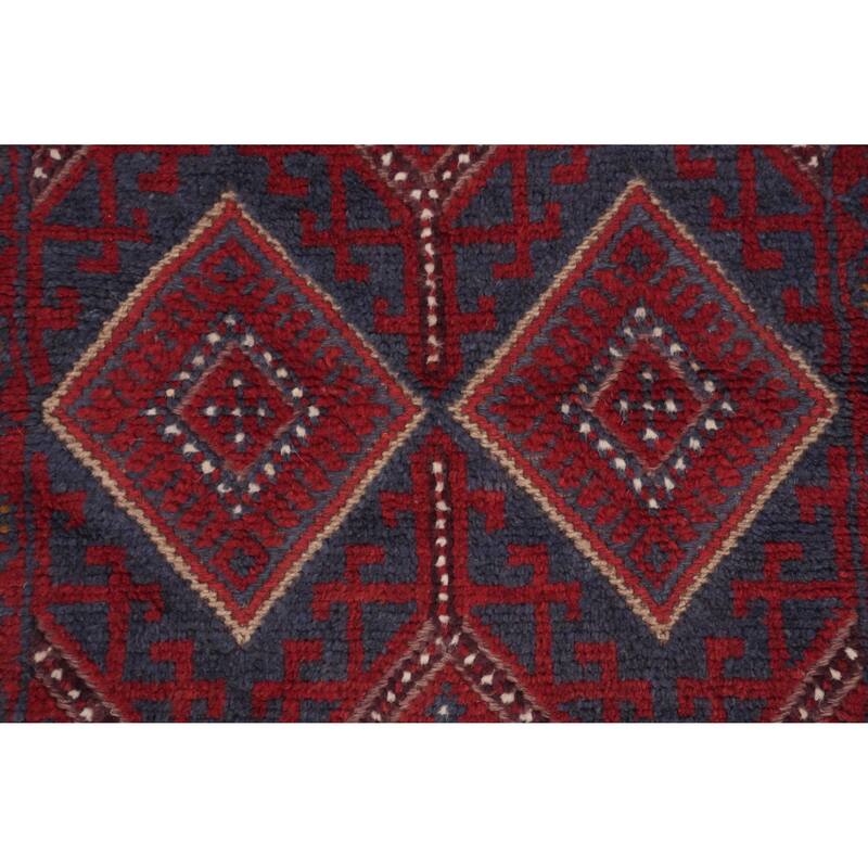 Hand Knotted Oriental 100% Wool Carpet Traditional Tribal Red Balouch Runner Rug - 8' 4'' X 2' 1''