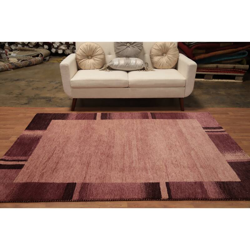 Hand Knotted Oriental 100% Wool Carpet Modern Geometric Pink Gabbeh Area Rug - 7' 2'' X 5' 1''