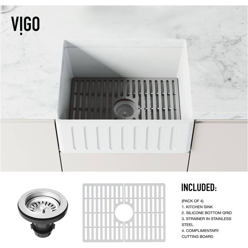 Vigo VGRA2418CSK1 Matte Stone 24" Farmhouse Single Basin Solid Surface