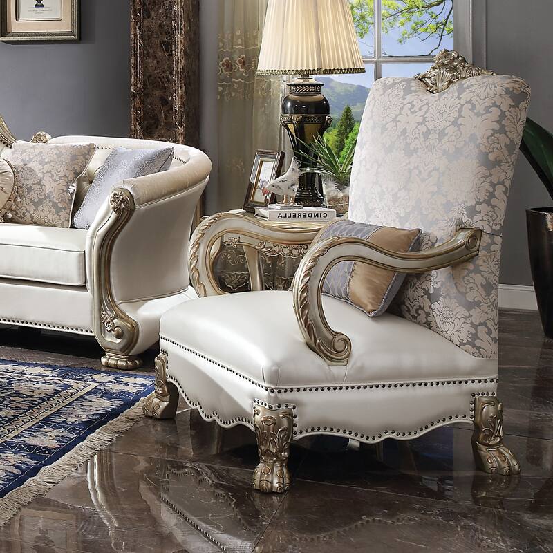 Phillipa Pearl and Gold Patina Chair with 1 Pillow