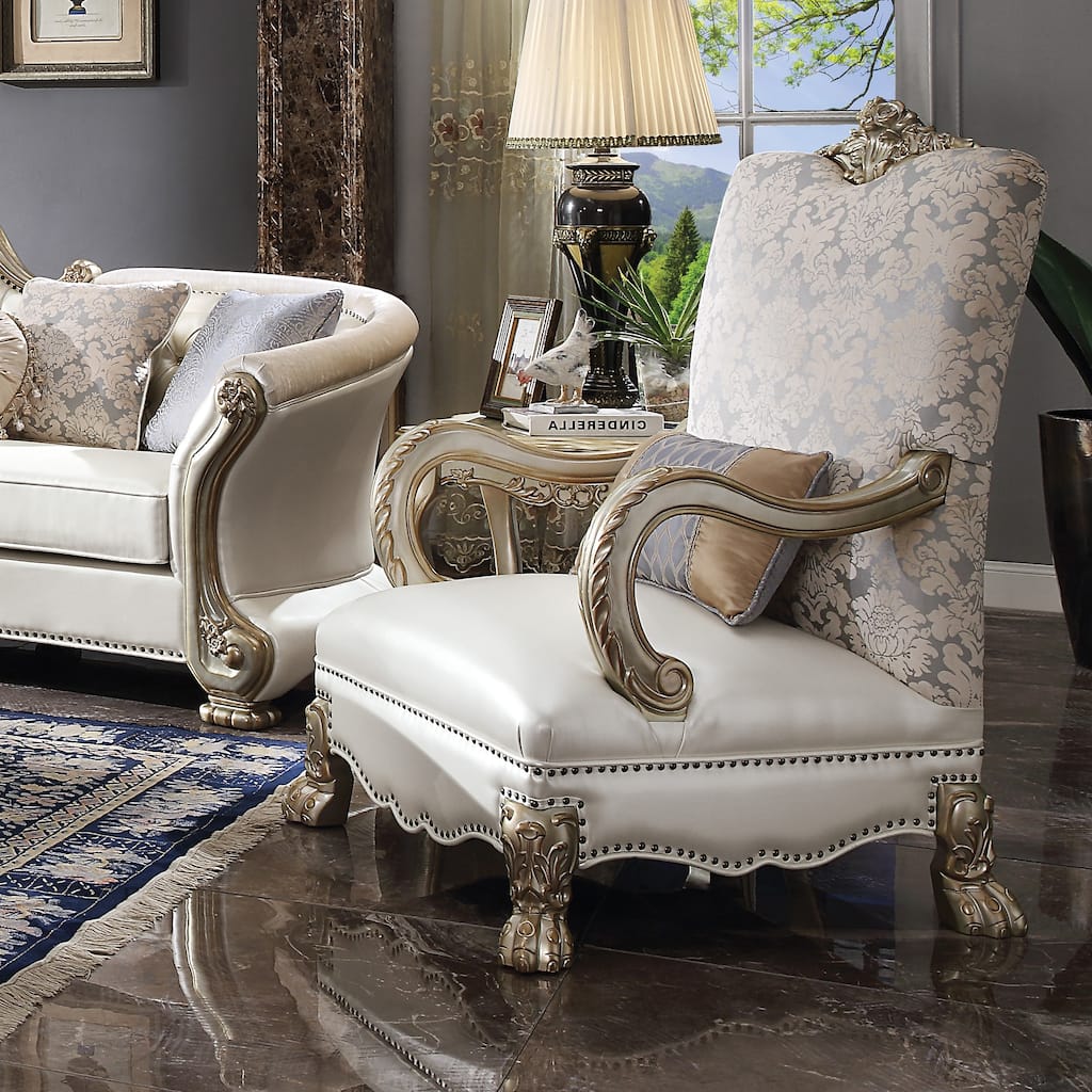 Phillipa Pearl and Gold Patina Chair with 1 Pillow